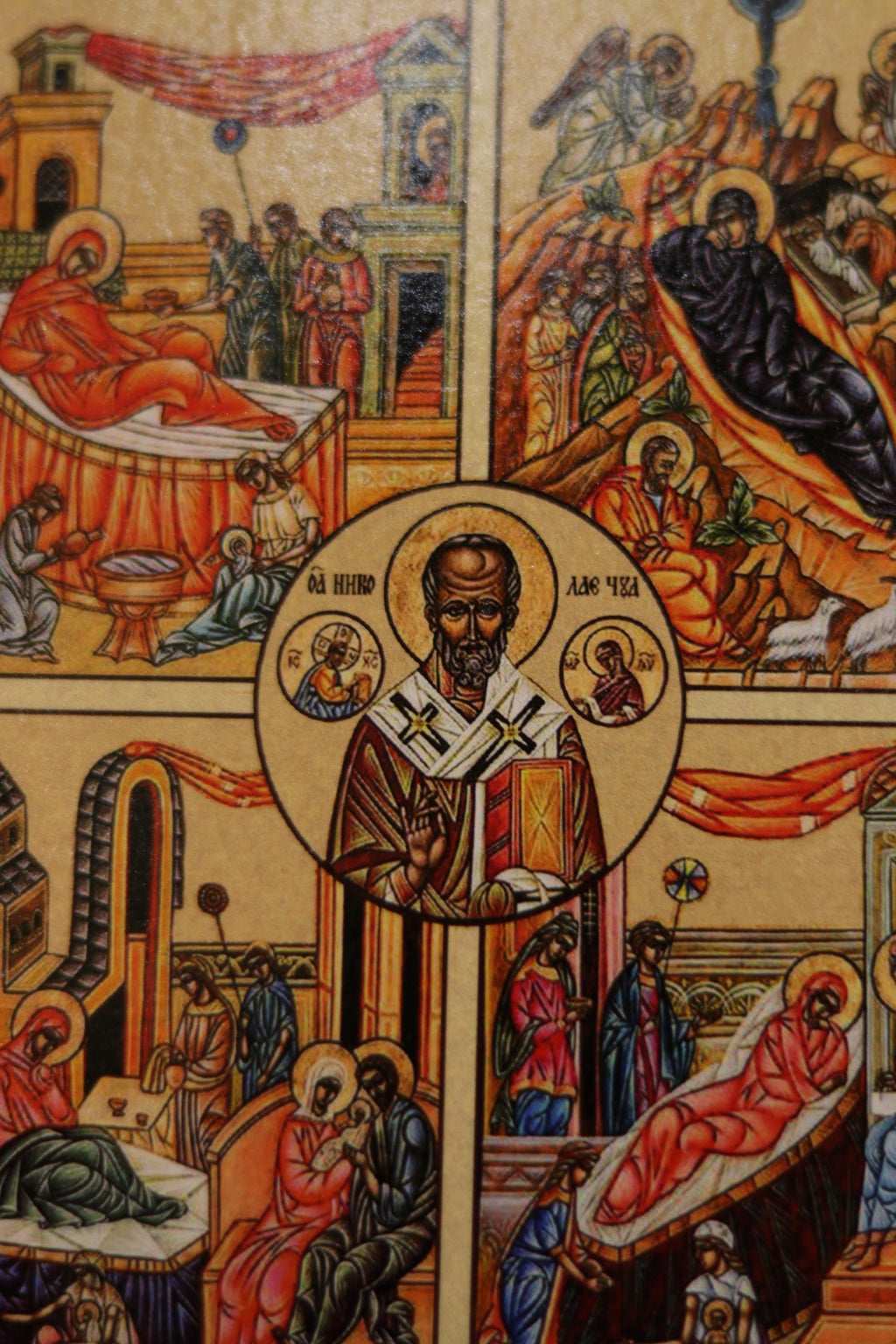 Saint Nicholas Icon Four Feasts Wooden Icon Orthodox Icon