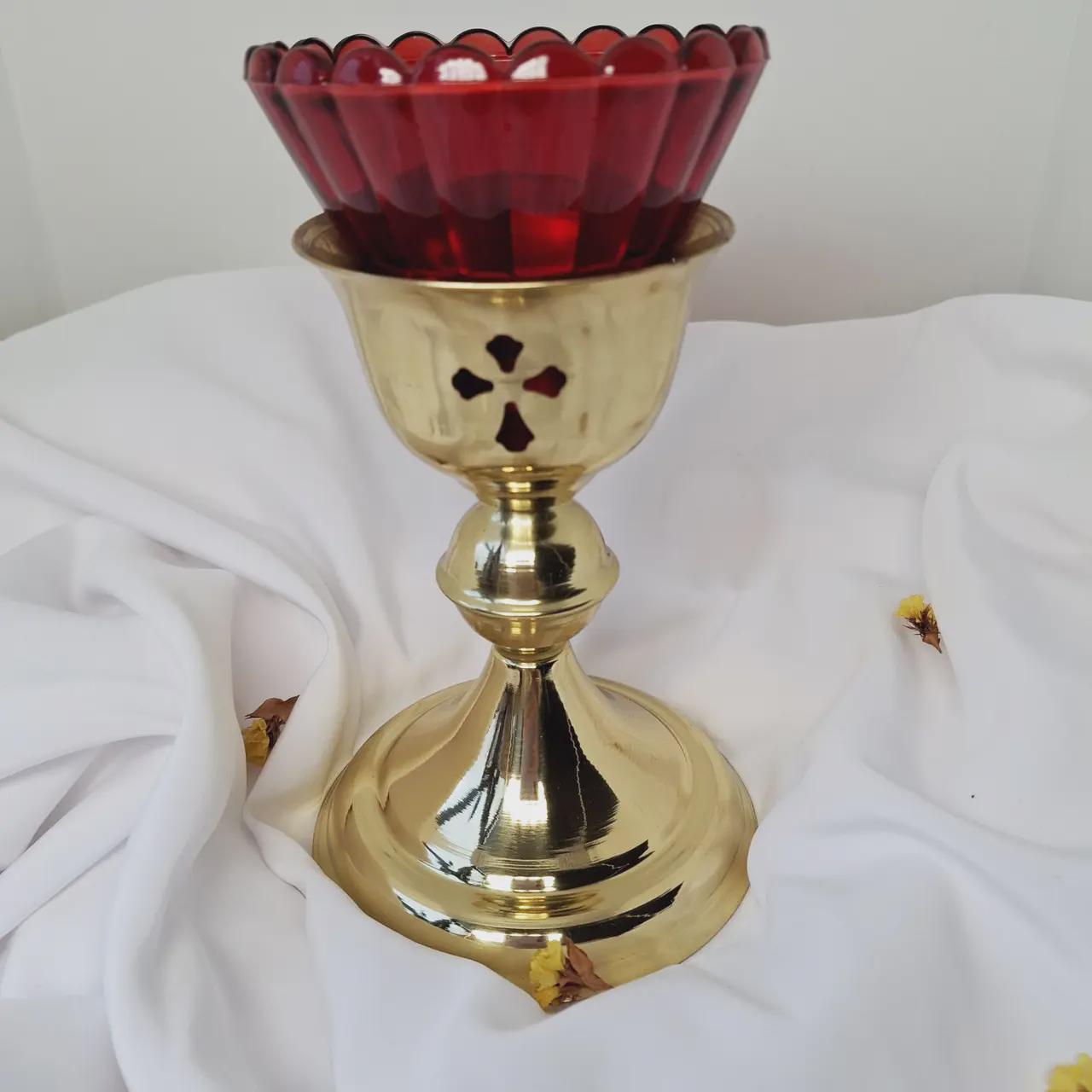 Metal Table Icon Lamp 4.13×5.51 in, Orthodox Lamp, Oil Lamp, Icon Lamp, Prayer Light, Church Decor