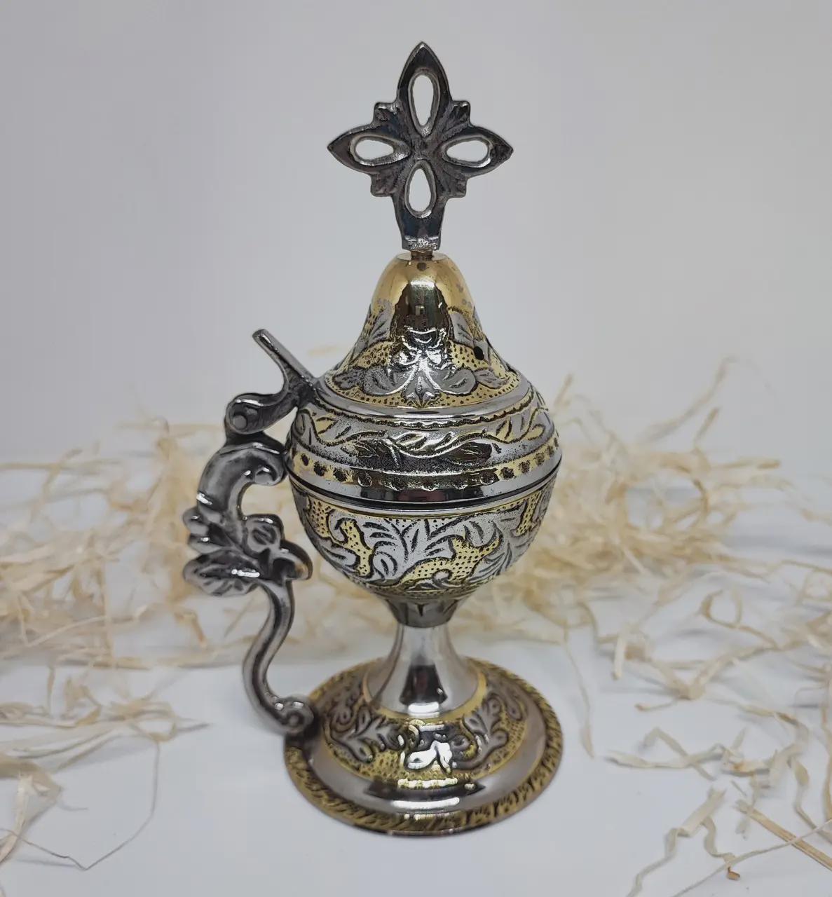 Mixed Metal Orthodox Incense Burner 7in, Greek Home Censer, Church Incense Holder, Byzantine Censer, Prayer Tool