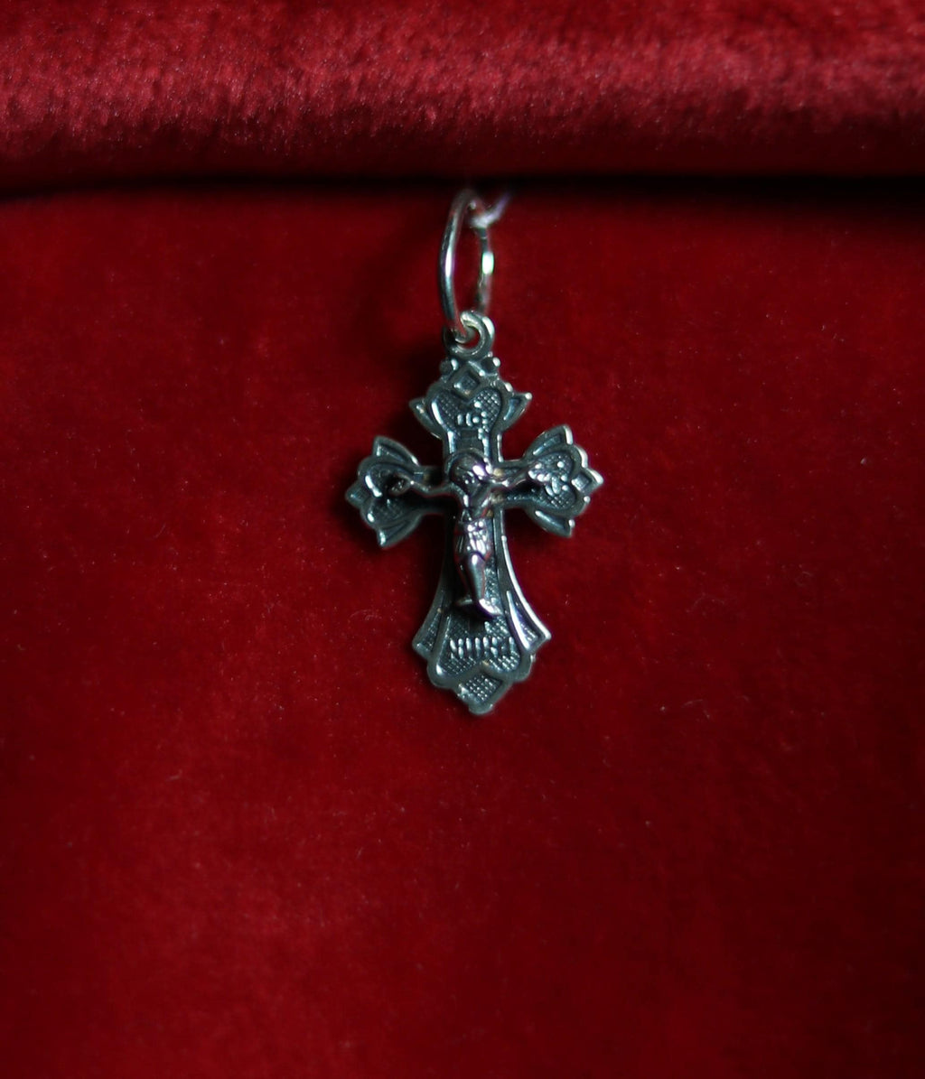 Orthodox Blackened Cross Pendant – Sterling Silver 925 – 1.2×1.7 cm – 1.05 g – Mini Crucifix Necklace, Orthodox pendant, Spiritual necklace