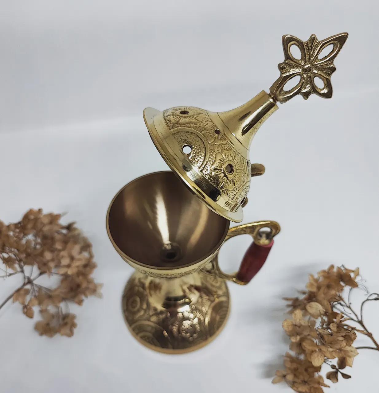 Metal Incense Burner 6.7in Set – Greek Censer with Embossed Design, 50g Greek Incense, 24mm Charcoal Tablets, Orthodox Prayer Kit