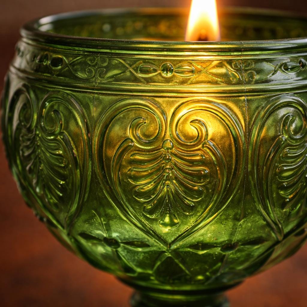 Orthodox Green Glass Oil Lamp 2.56 in, Prayer Candle Holder