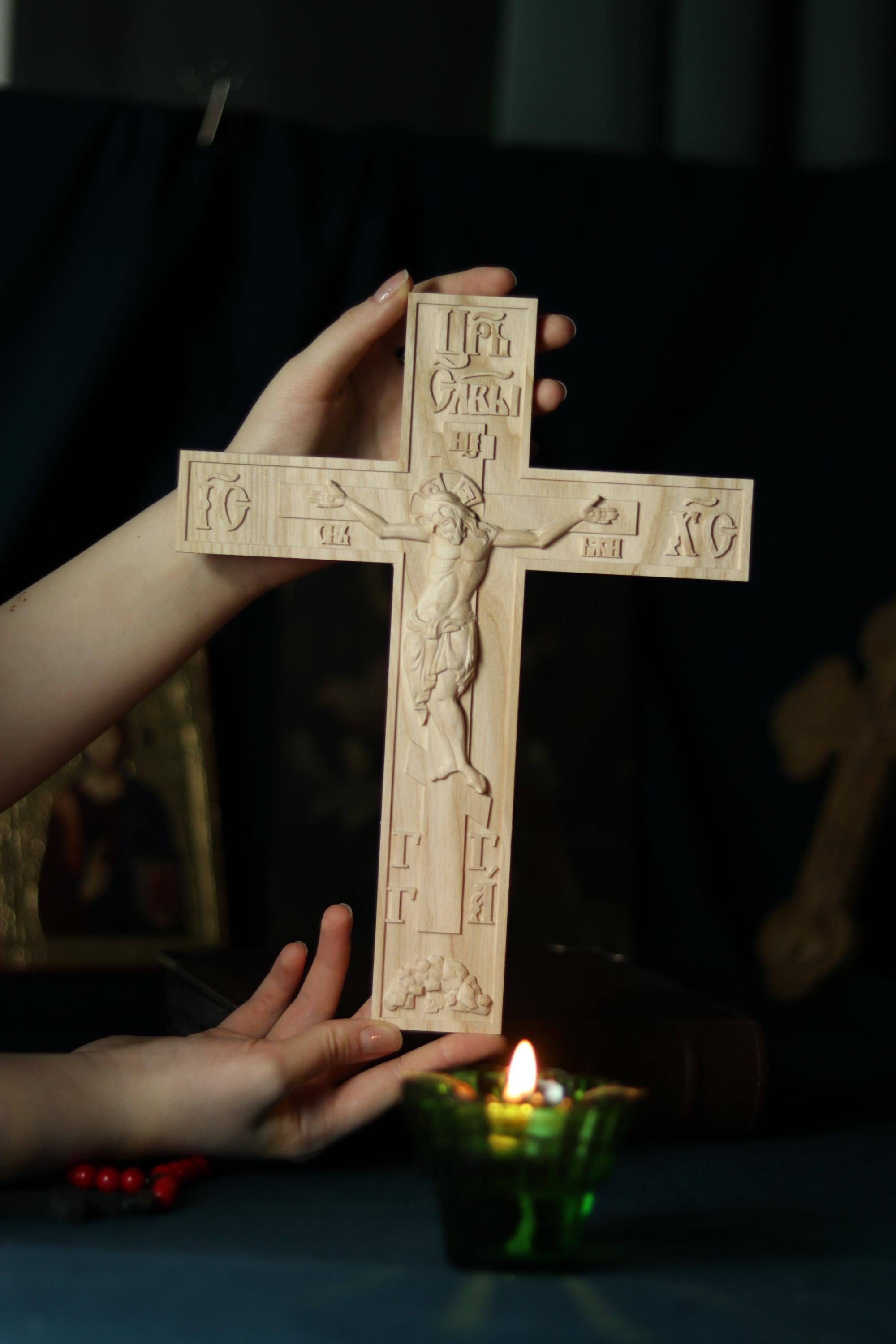 12in Beech Wood Cross 320g, Church Cross, Wooden Cross, Orthodox Cross, Crucifix Jesus Christ.