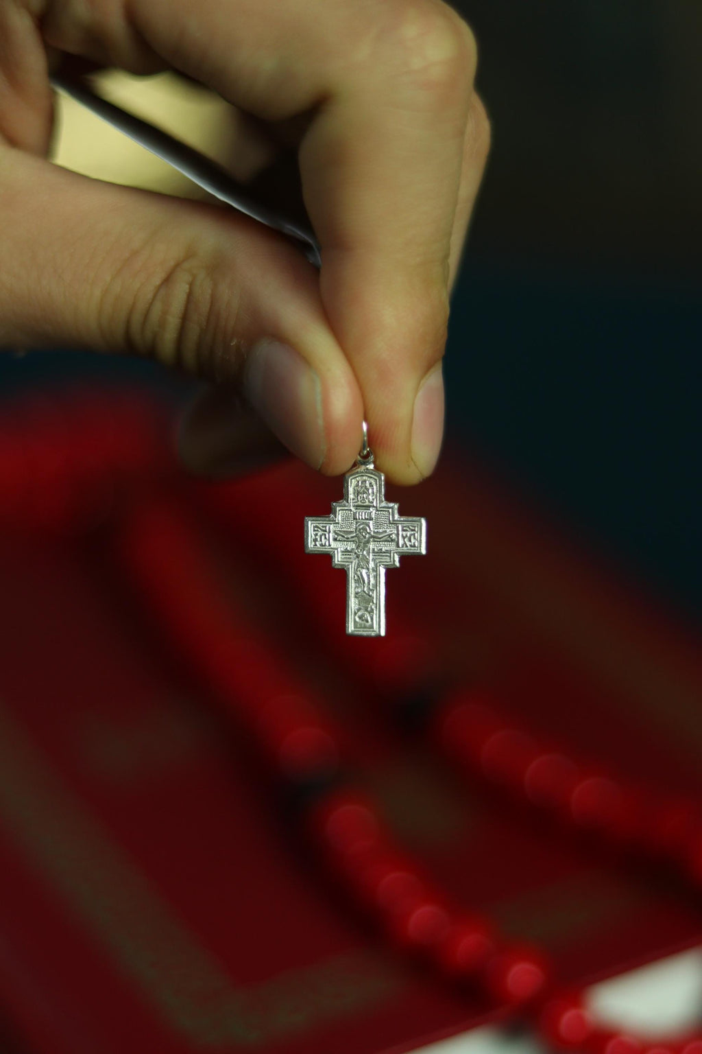 Silver Orthodox Cross Pendant 2.2cm, Sterling Christian Necklace
