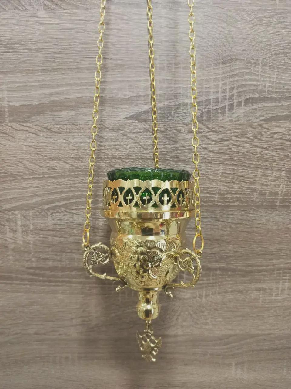 7.9 in Hanging Oil Lamp, Brass Orthodox Lampada, Icon Lamp, Greek Orthodox Lamp