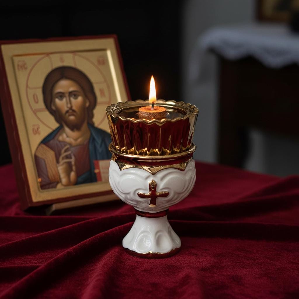 White Ceramic Icon Lamp 4.9in, Orthodox Oil Lamp, Church Lamp, Prayer Corner Lamp, Religious Decor, Orthodox Gift