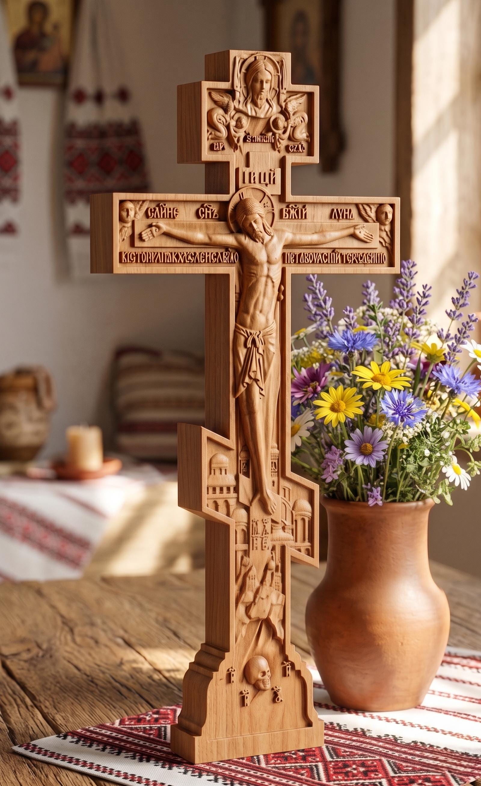 Wooden Orthodox Cross 8 12 16 20 Inch, Wooden Cross, Crucifix, Jesus Christ Cross, Orthodox Cross, Wall Cross, Christian Decor