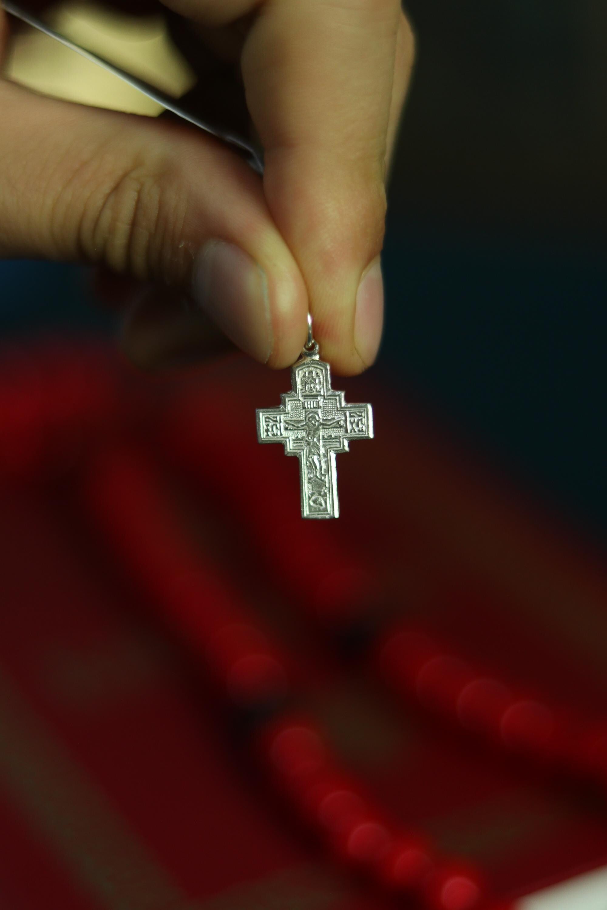 Silver Orthodox Cross Pendant 2.2cm, Sterling Christian Necklace