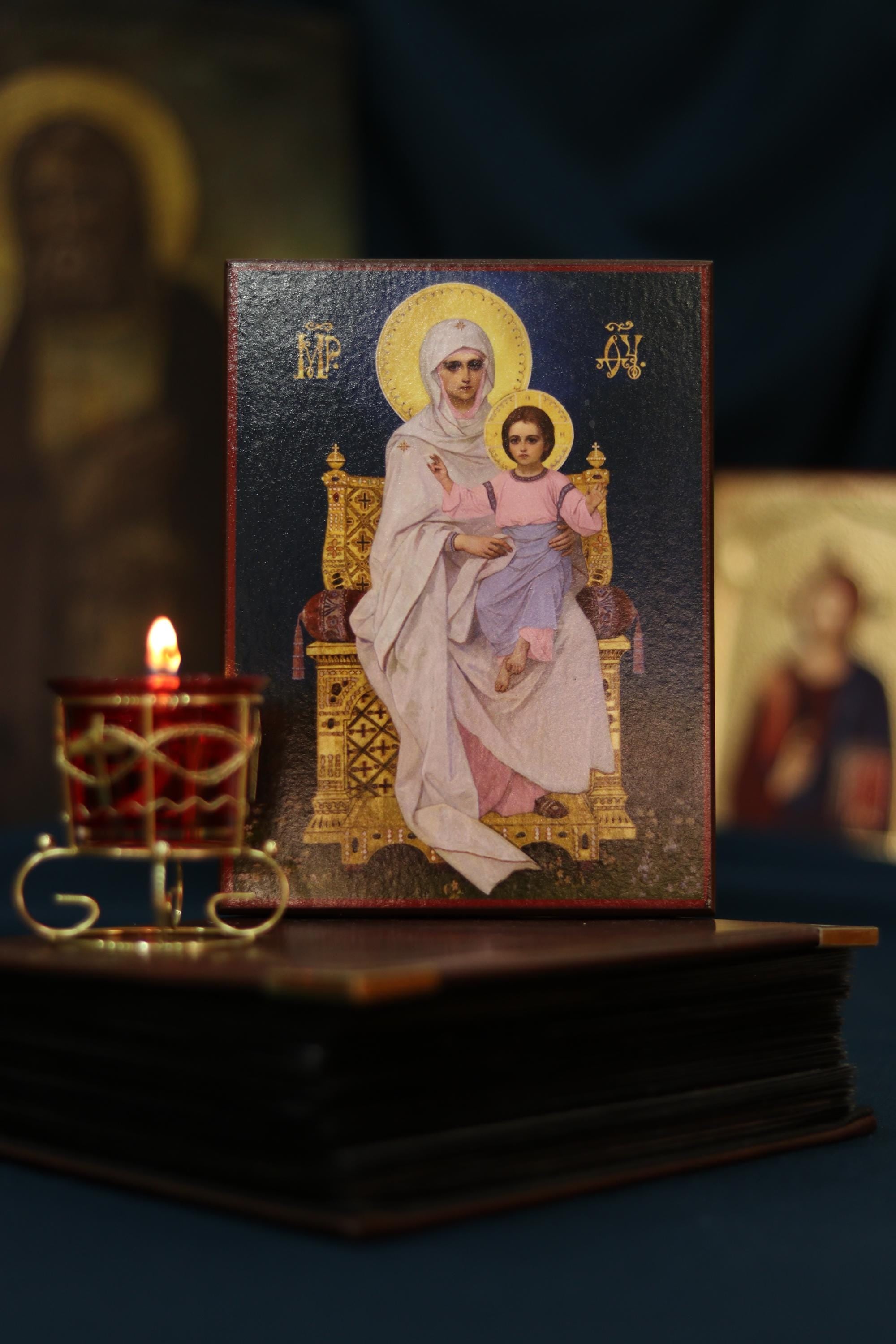 Mother of God Enthroned Icon Wooden Orthodox 7.9x6.1in