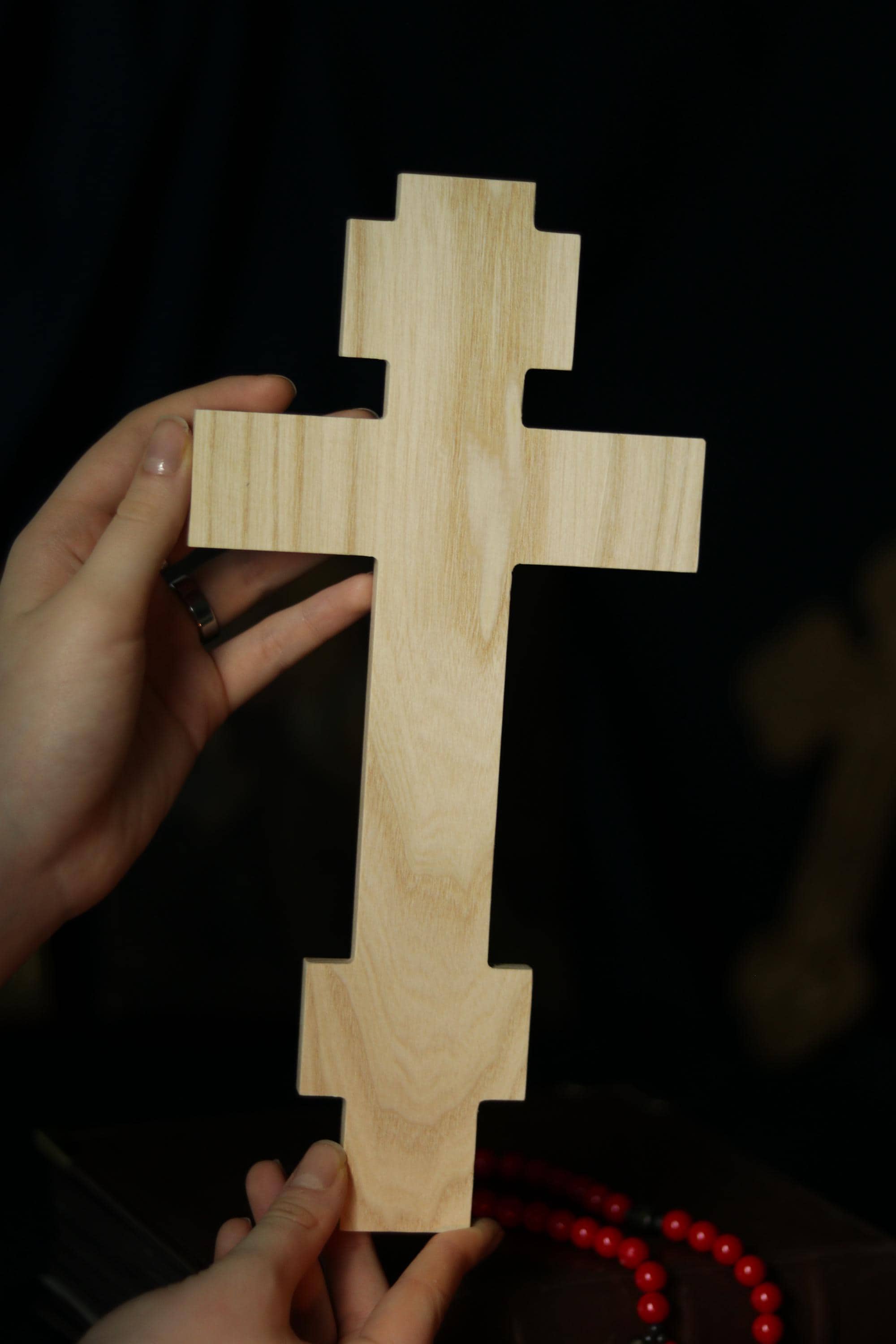11.8in Beech Wood Church Cross, Wooden Crucifix Jesus Christ, Orthodox Cross, Christian Wall Cross, Prayer Corner Decor