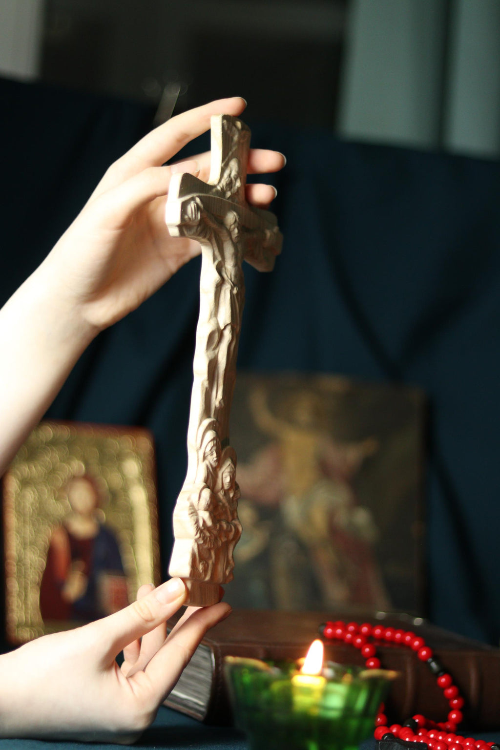 12in Beech Wood Crucifix, Wooden Cross, Cross of Lord Jesus Christ, Christian Cross, Orthodox Cross, Wall Cross, Cross for Home