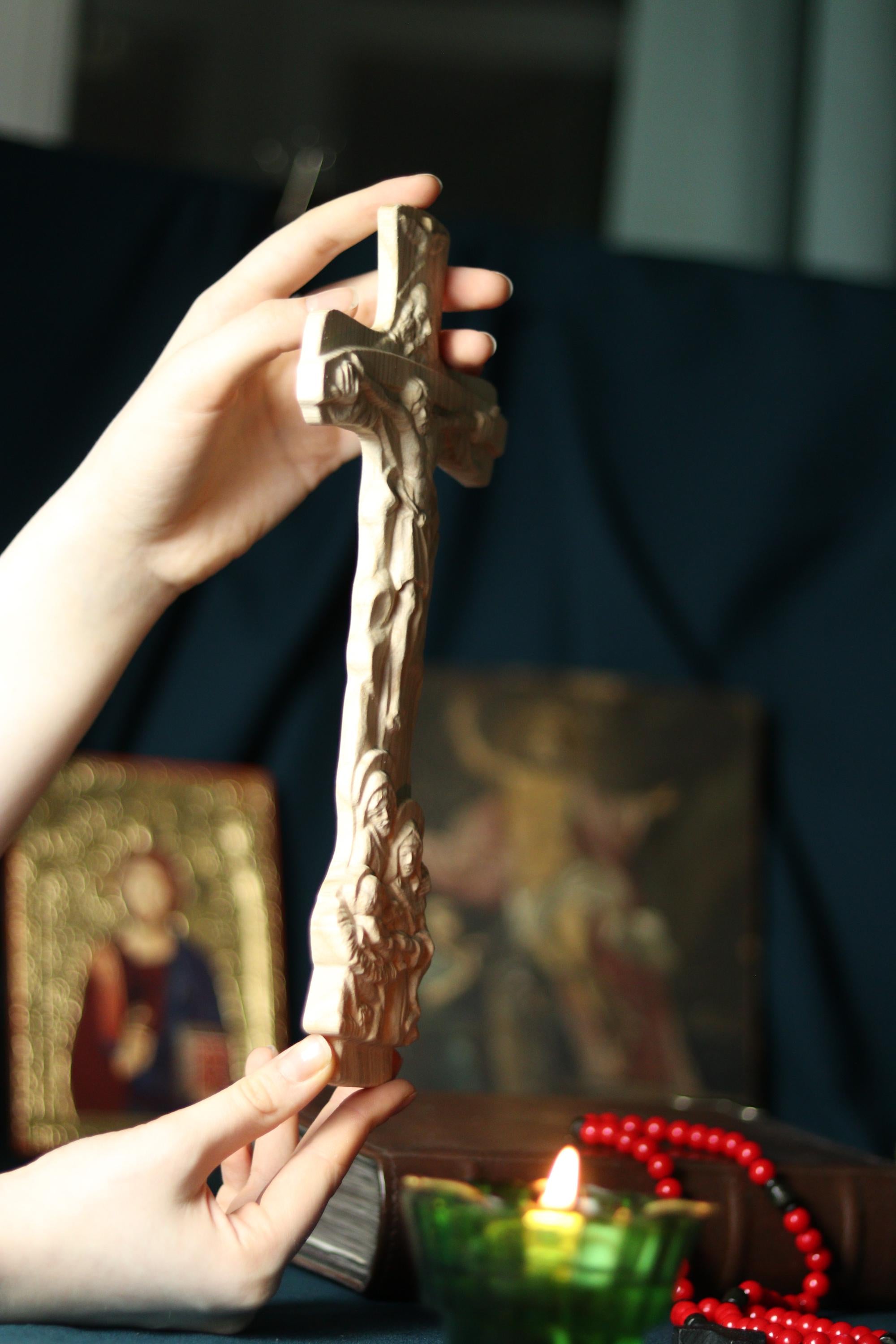 12in Beech Wood Crucifix, Wooden Cross, Cross of Lord Jesus Christ, Christian Cross, Orthodox Cross, Wall Cross, Cross for Home