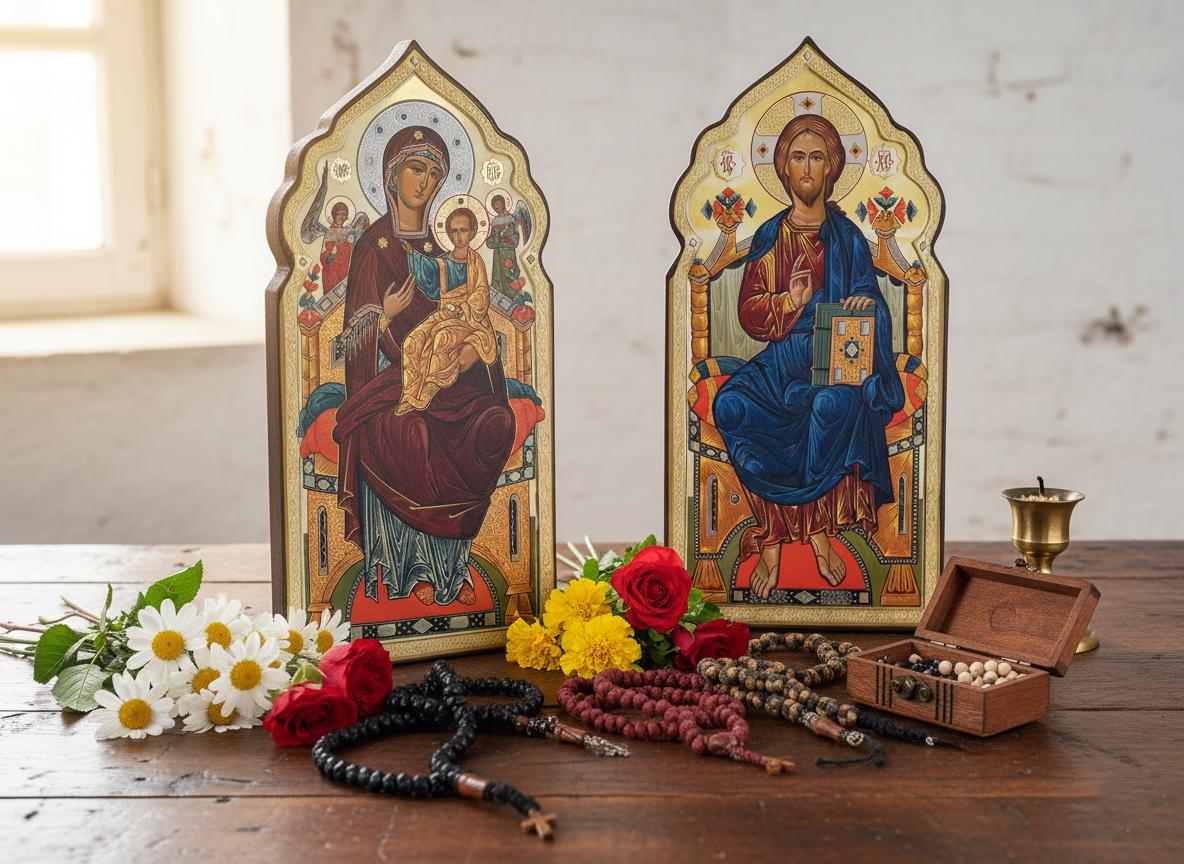 Icon Diptych 12.6 in, Orthodox Icons, Jesus Christ, Virgin Mary, Christian Gift, Religious Decor, Wedding Gift, Home Altar