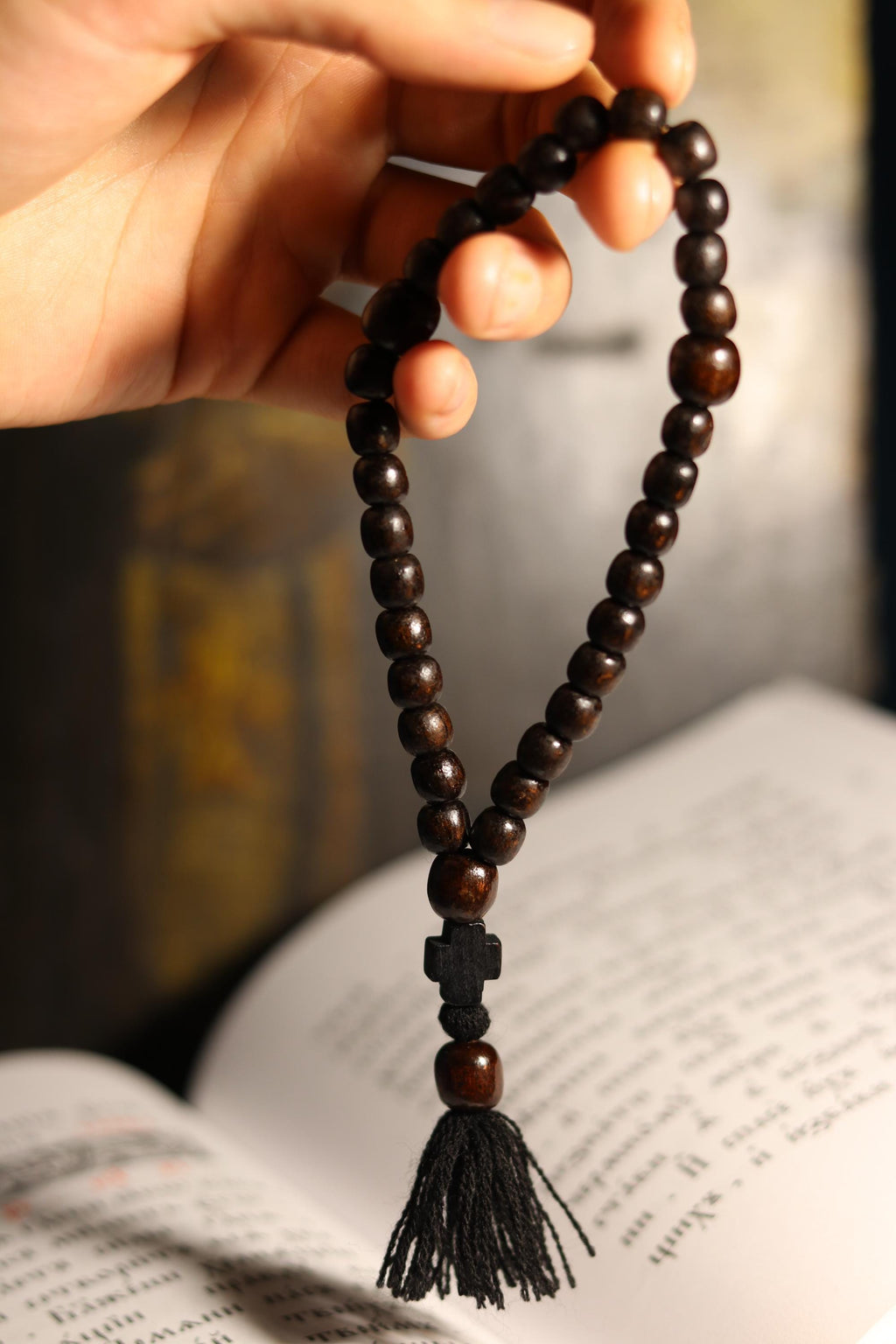 Orthodox Wooden Prayer Beads with Tassel – Handmade Black Wood Orthodox rosaries, prayer beads, first communion