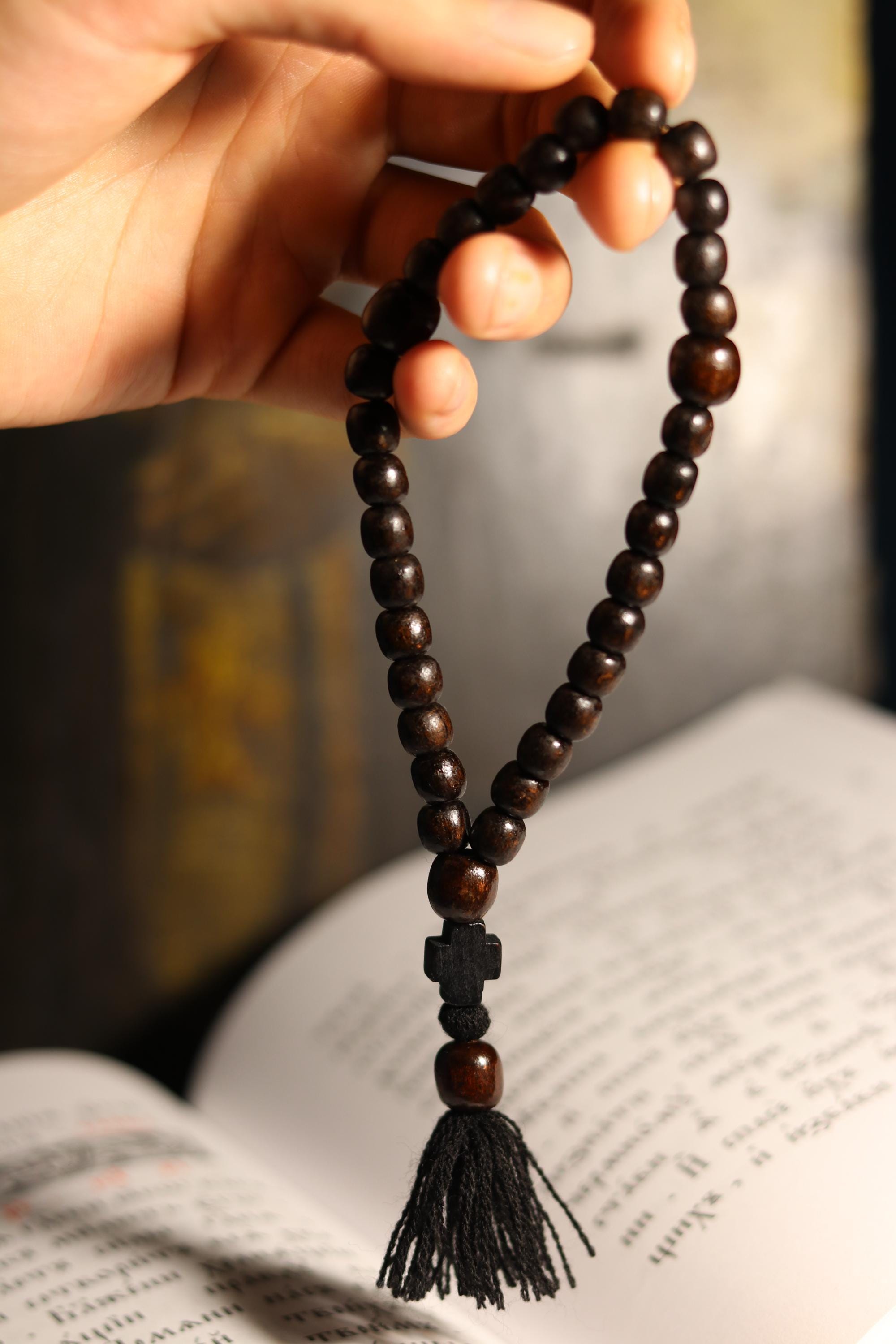 Orthodox Wooden Prayer Beads with Tassel – Handmade Black Wood Orthodox rosaries, prayer beads, first communion