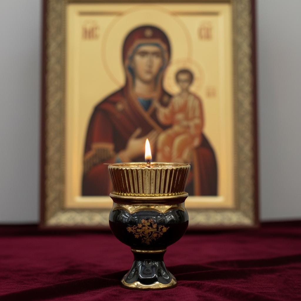Ceramic Table Oil Lamp 4.7in, Icon Lamp, Vintage Oil Candle, Retro Oil Lamp, Orthodox Lamp, Prayer Lamp, Glass Oil Lamp, Eastern Orthodox