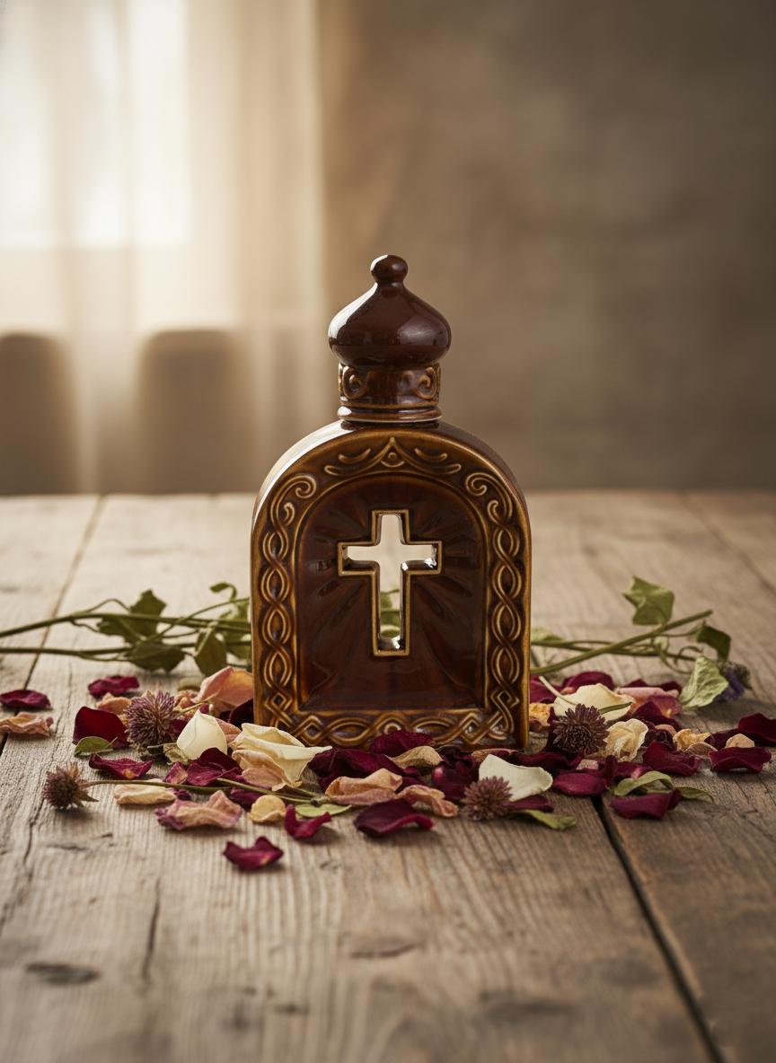 Brown Holy Water Bottle 23cm, 450ml | Ceramic Water Container.