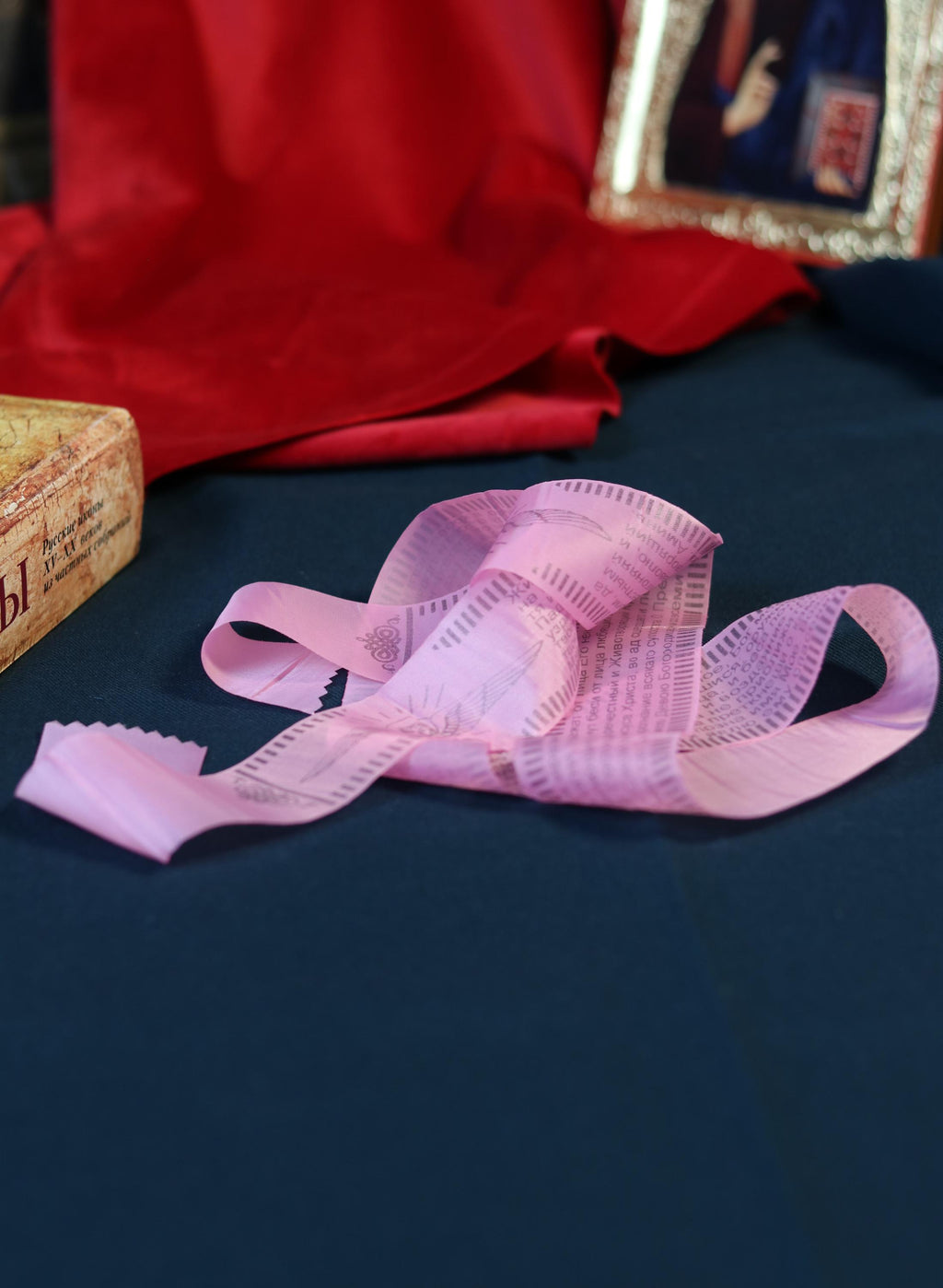 Orthodox Silk Prayer Belt 45” with Psalm 90 & Resurrection Prayer – Blessed Christian Slavic Text Protection Ribbon