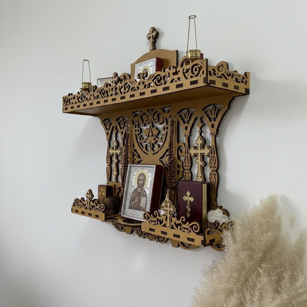 Birch Wood Home Iconostasis 25.6x22.8 in, Orthodox Prayer Corner, Wooden Icon Shelf, Religious Wall Decor, Christian Gift