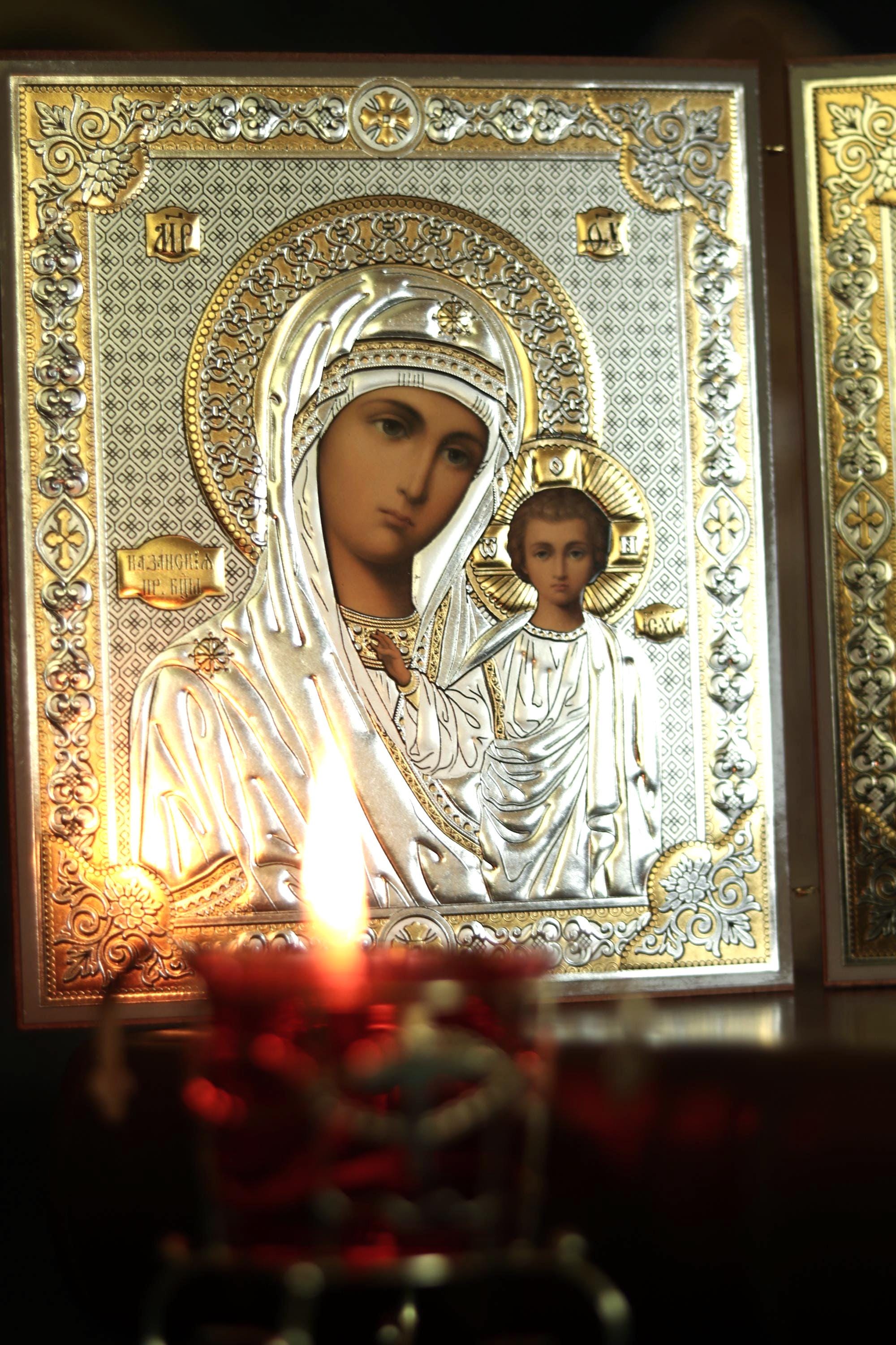 Mother of God Kazan and Savior Diptych Wooden Orthodox Icon 4.7in