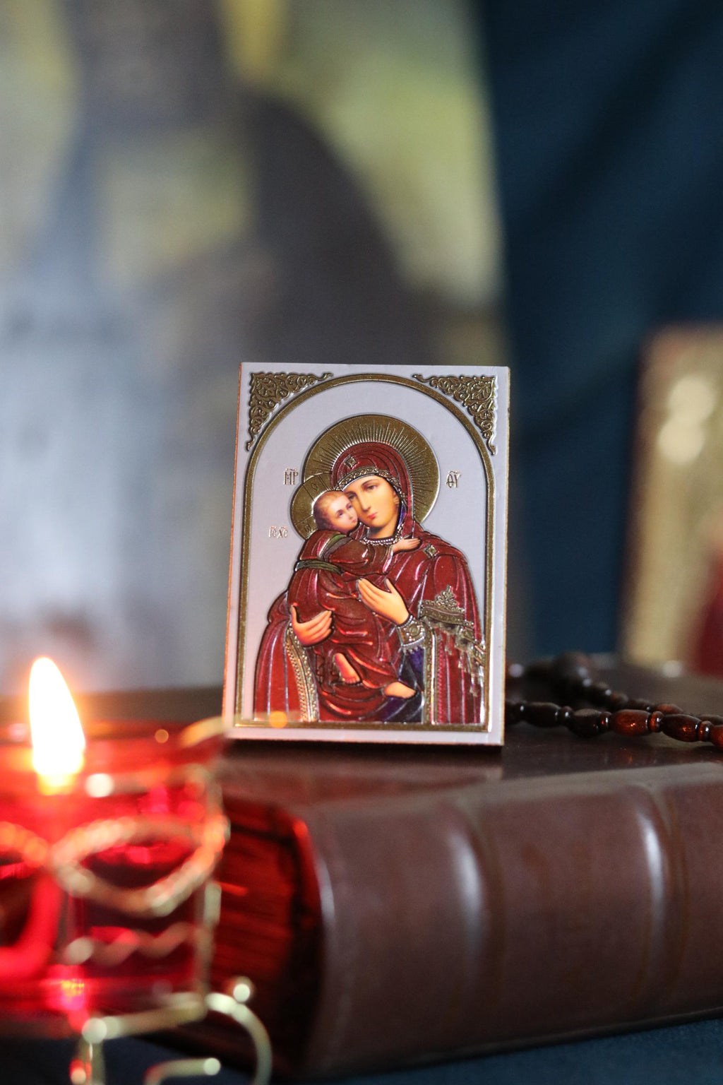 Wooden Orthodox Virgin Mary Icon 3.3in, Mother Of God With Child, Small Prayer Icon