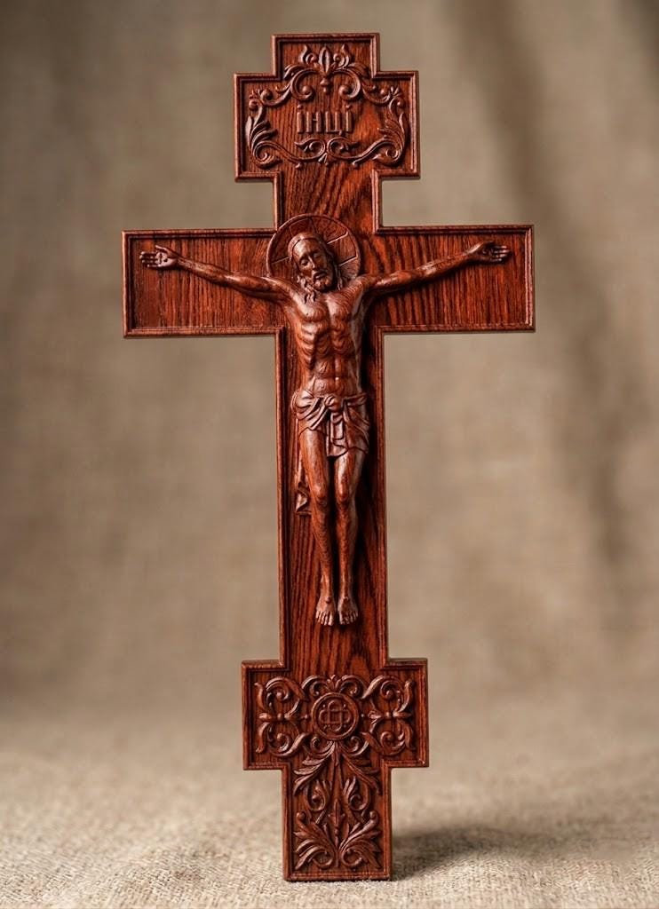 Wooden Orthodox Crucifix, 7.9-19.7in Beech Wood Cross, Jesus Christ Carving