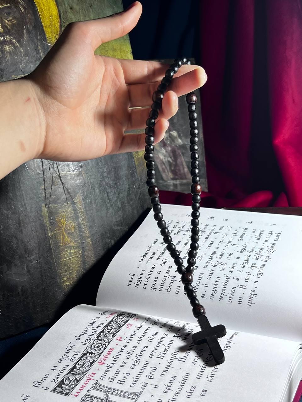 Orthodox Wooden Prayer Beads with Tassel – Handmade Black Wood Orthodox rosaries, prayer beads, first communion