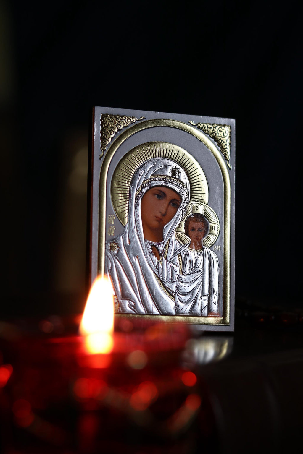 Wooden Orthodox Virgin Mary Icon 3.3in, Mother Of God With Child, Small Prayer Icon