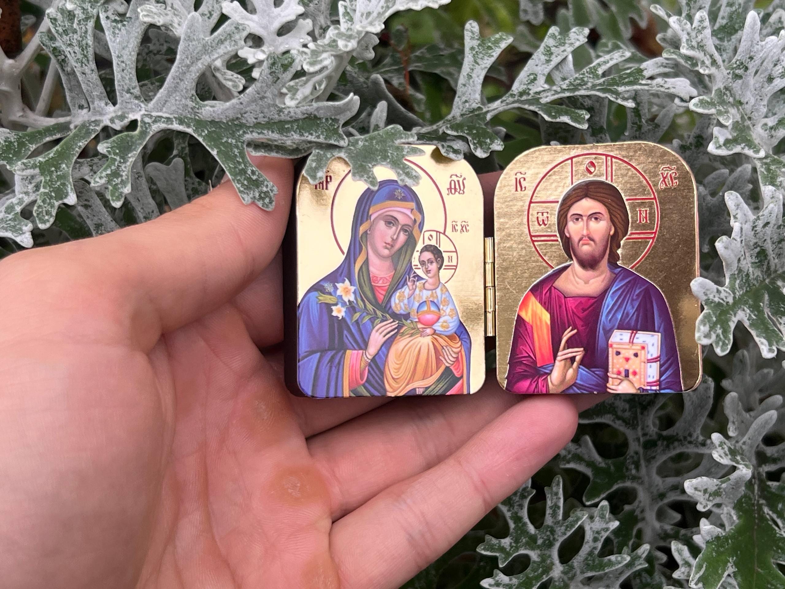 Folding icon of Jesus Christ and the Mother of God, 2x1.6 in