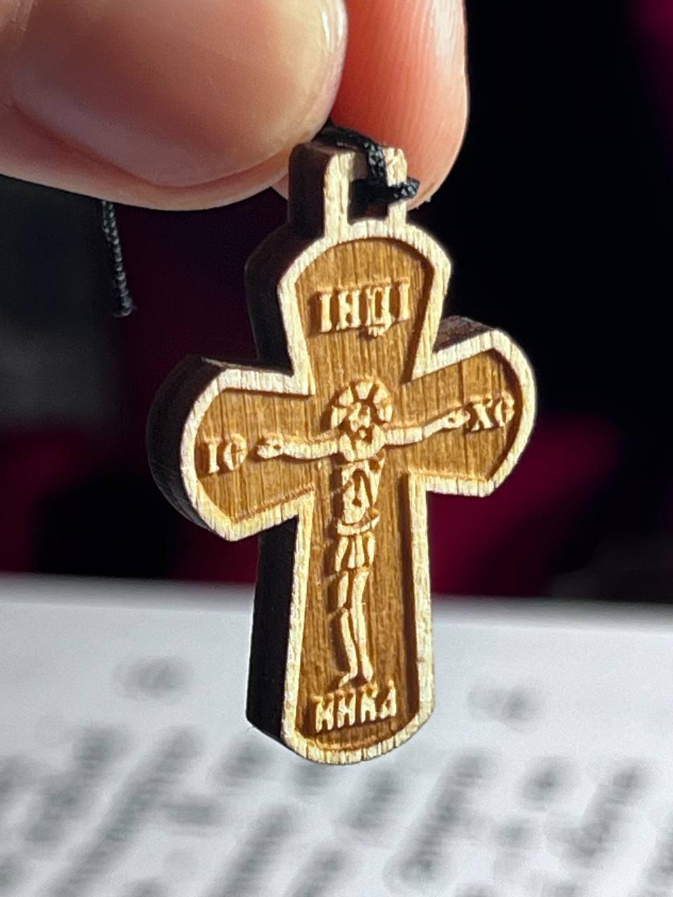 Orthodox Wooden Cross Pendant – Compressed Wood, Jesus Crucifix, Blessed in Church, Orthodox cross, Orthodox icon