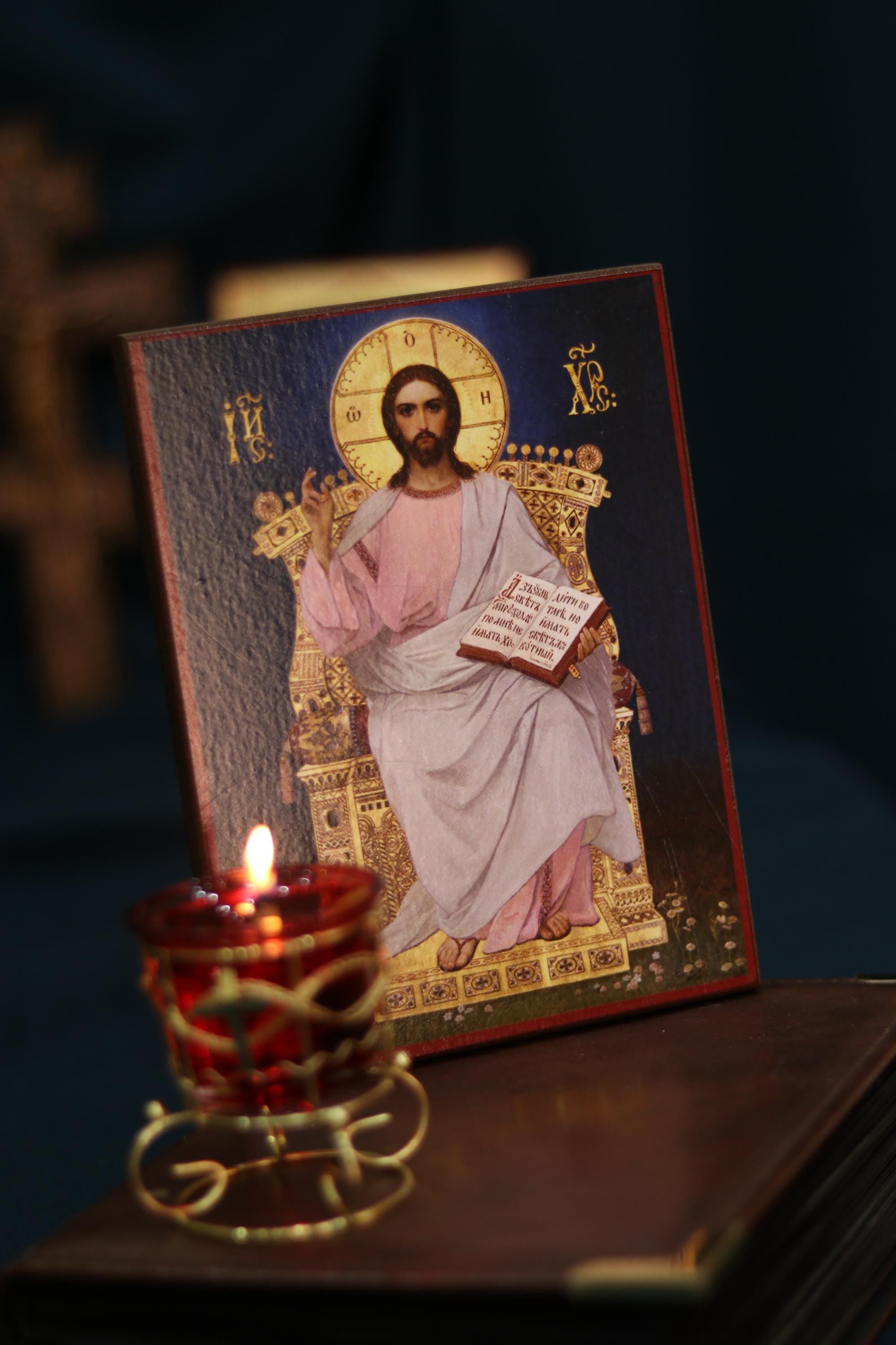 Christ Pantocrator Enthroned Icon Wooden Orthodox 7.9x6.1in