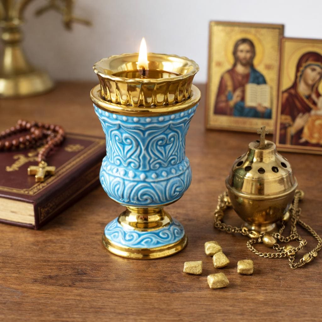Orthodox Ceramic Oil Lamp 4.5x2.4 in, Prayer Lamp, Church Lampada