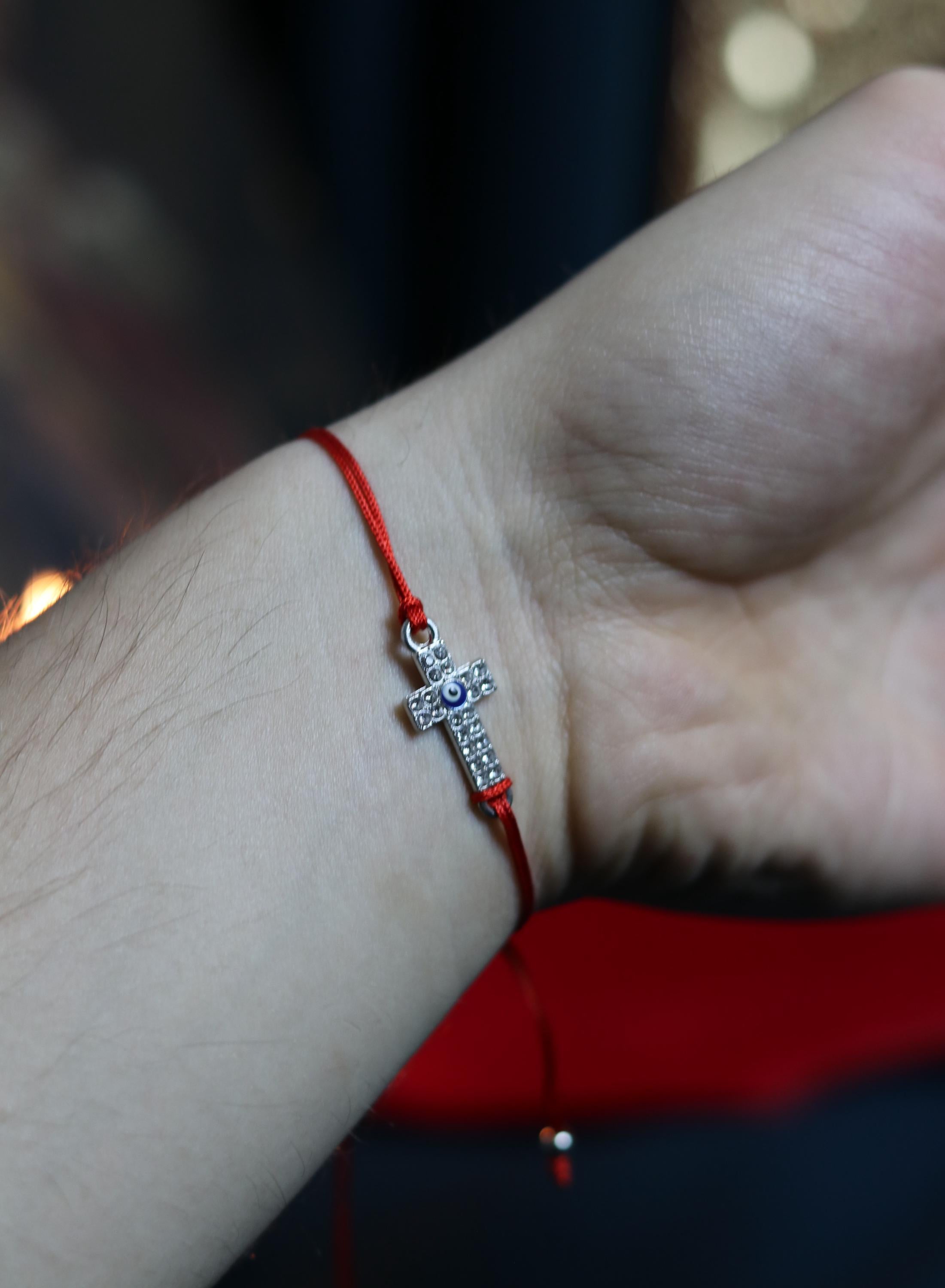 Red Cord Cross Bracelet – Adjustable Christian Bracelet with Silver-Tone Cross and Beads, Faith Jewelry Gift