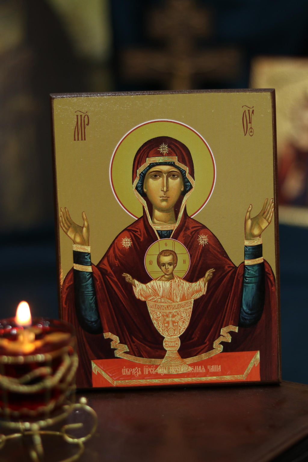 Virgin Mary The Sign Icon, Wooden Icon Orthodox Icon Theotokos Oranta