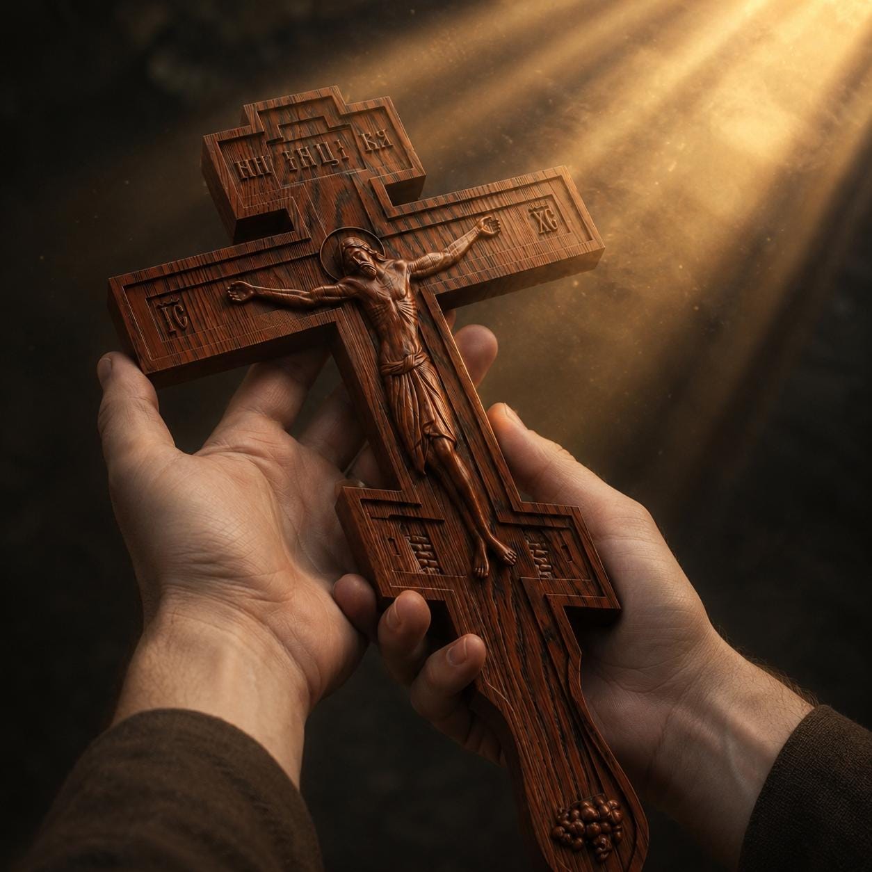 Orthodox Wooden Crucifix, 7.9-19.7in Beech Wood Cross, Hand Carved Jesus Christ