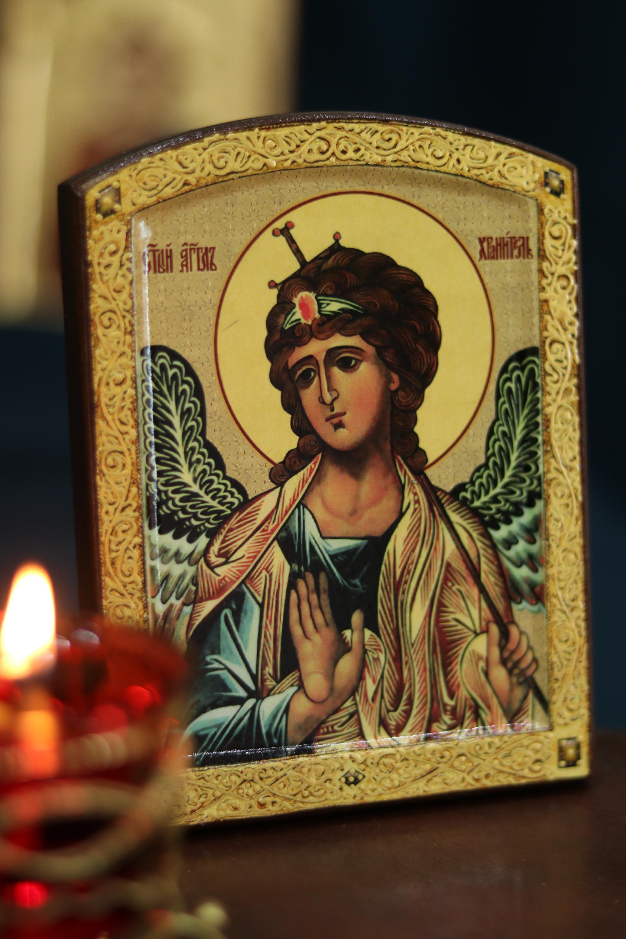 Guardian Angel Icon 6.3in, Orthodox Wooden Icon, Christian Gift Decor