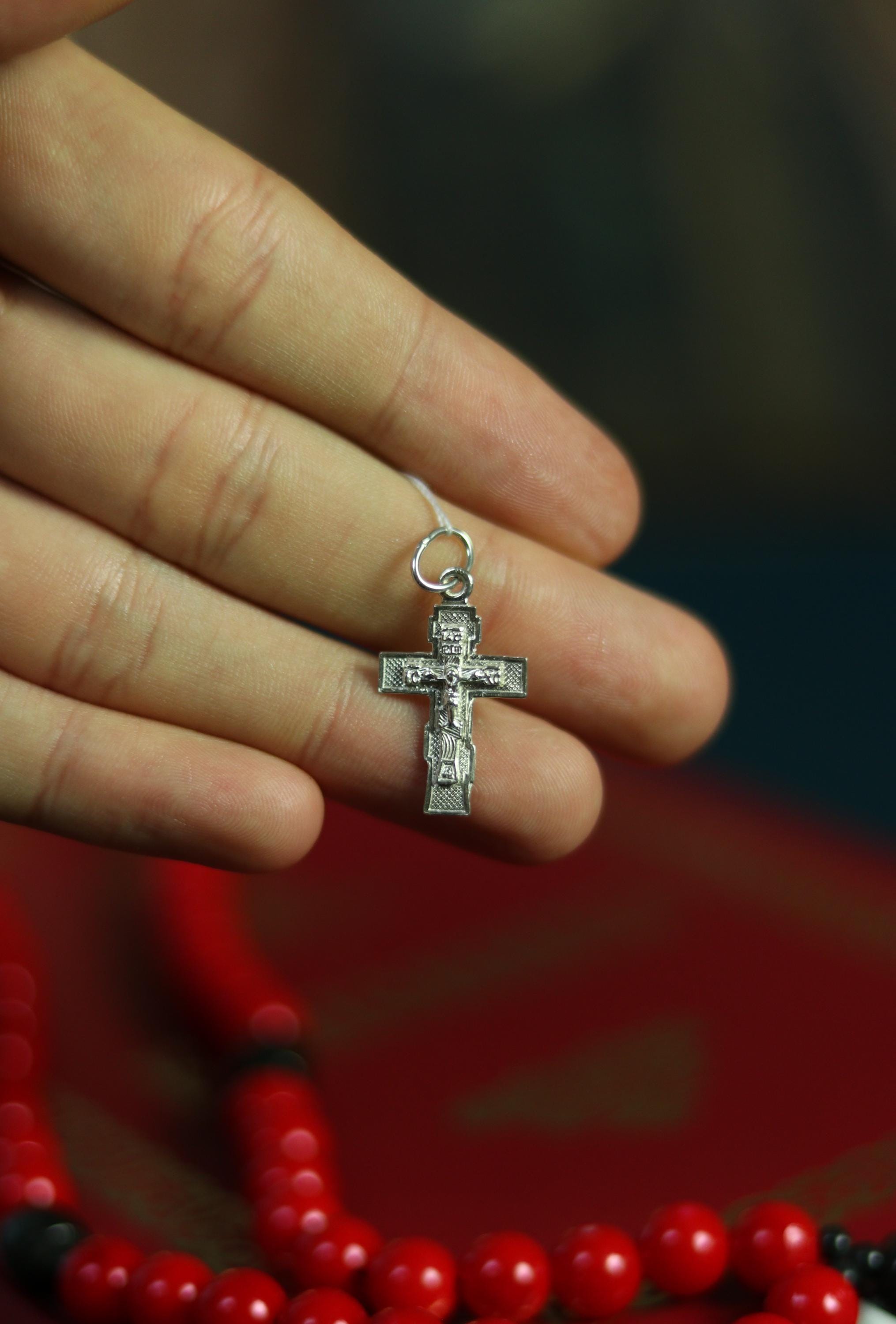 Silver cross 0.78x0.55 in, 1.49 g, Orthodox cross, Christian cross, Crucifix pendant, Religious gift, Jesus Christ cross