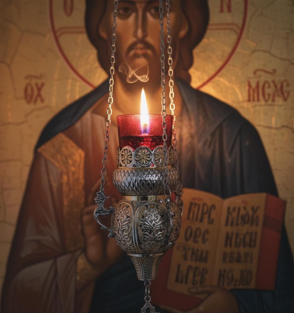 Hanging Oil Lamp 9.06in, Gold Plated Brass Lamp, Orthodox Church Lamp, Greek Lampada, Icon Lamp, Prayer Corner