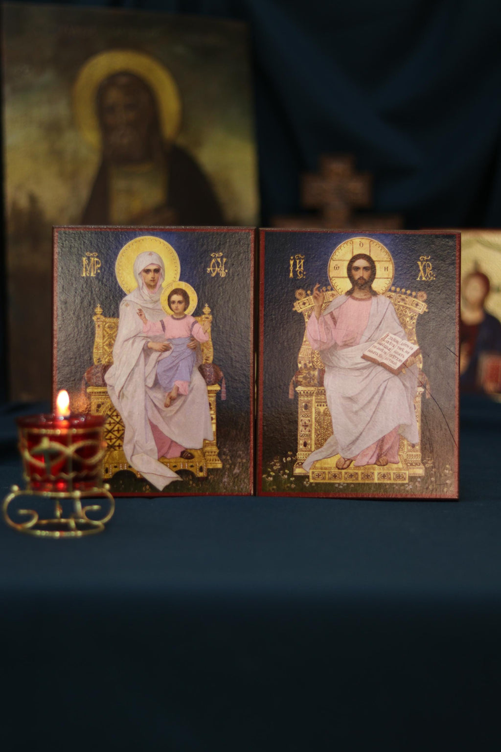 Wedding Icon Set Mother of God Child Wooden Orthodox 7.9x5.9in