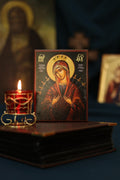 Orthodox Wooden Icon ., Seven Sorrows Mother of God, Softener of Evil Hearts