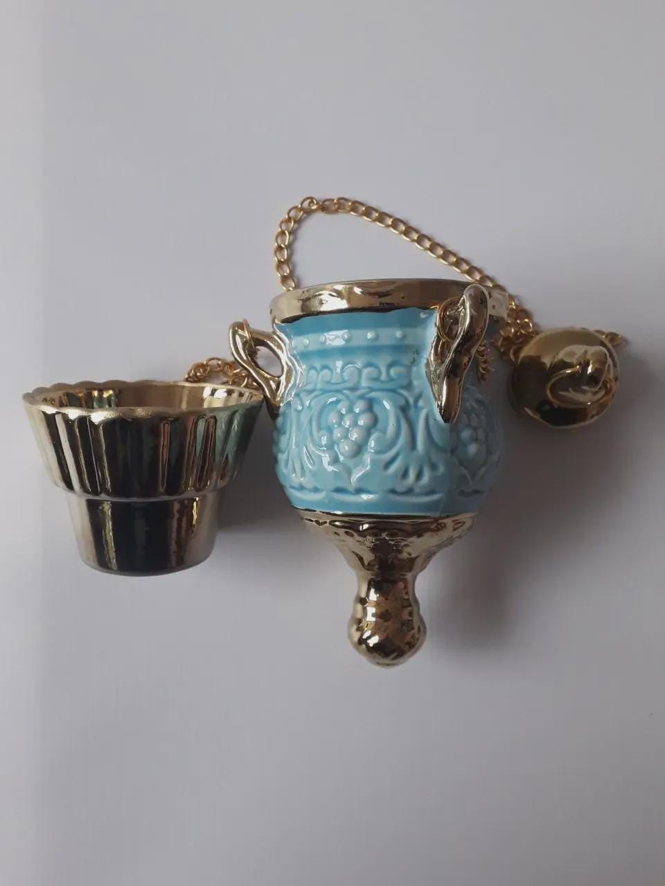 Ceramic Hanging Oil Lamp 6.69in (Blue), Chain 14.57in, Hanging Oil Lamp
