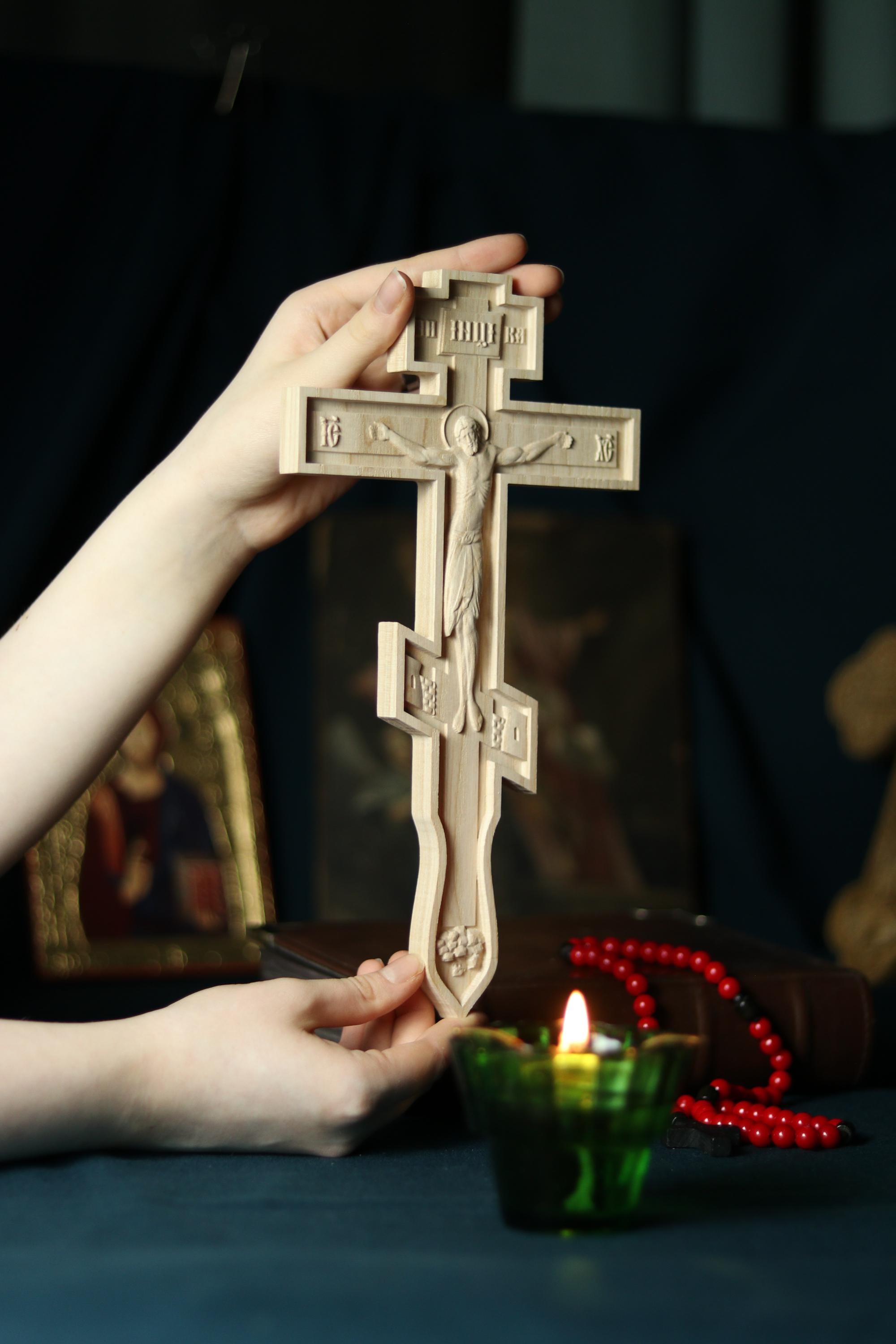 Beech Wood Cross 11.8 in, Wooden Cross, Orthodox Cross, Crucifix Jesus Christ, Christian Cross, Religious Decor, Wall Cross, Church Gift