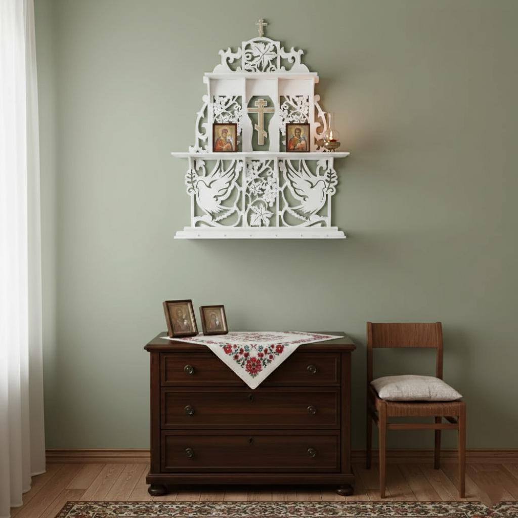 Birch Plywood Iconostasis 31.9 in, Orthodox Home Icon Stand, Prayer Corner Shelf