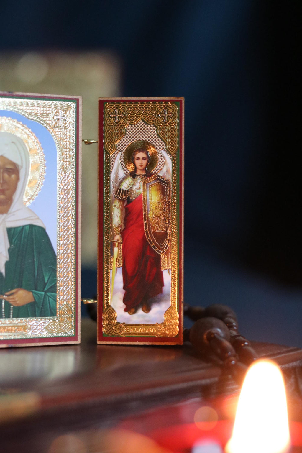 Saint Matrona Icon, Wooden Orthodox Triptych Icon 3.5in, Folding Travel Icon