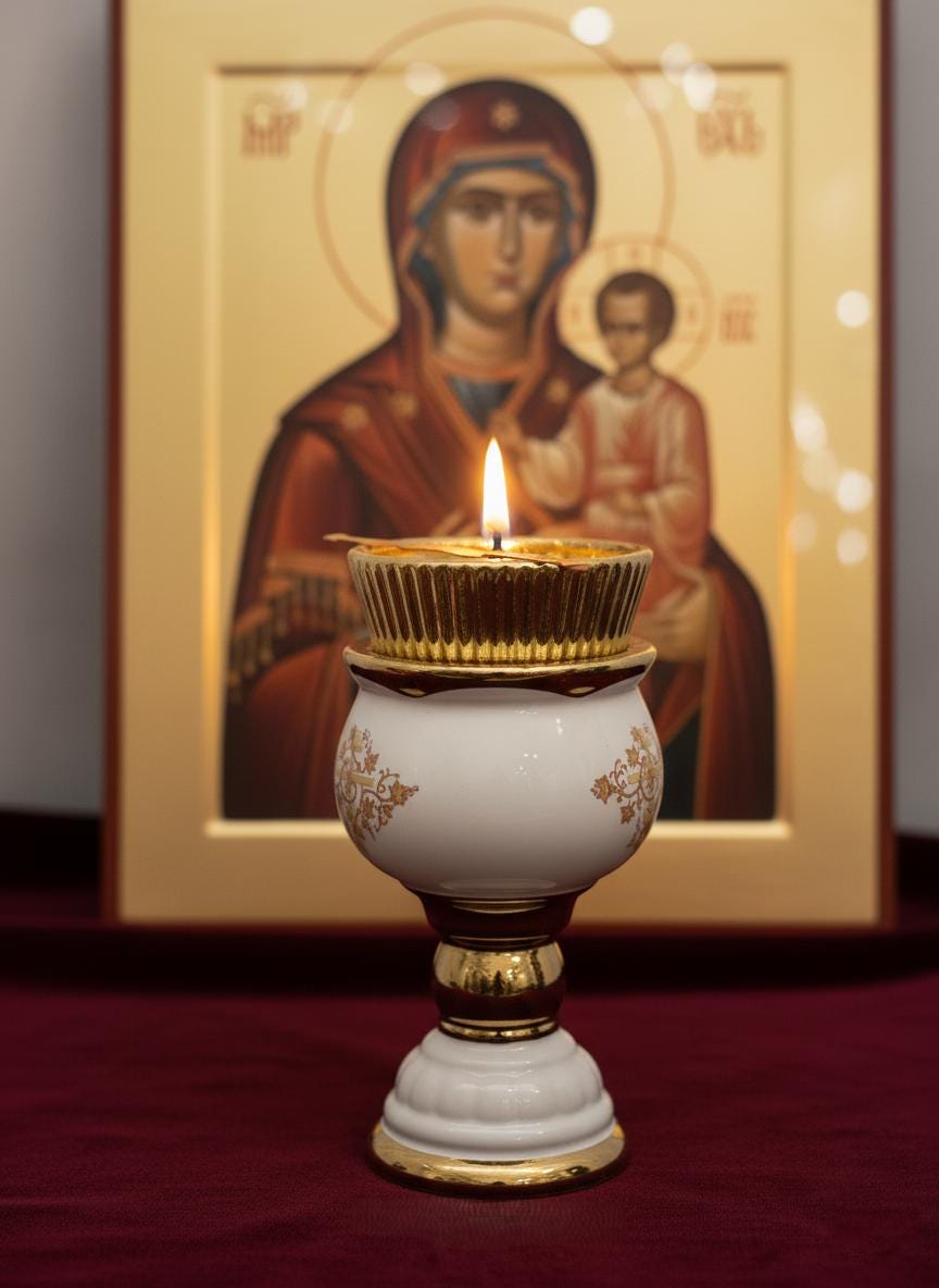 Ceramic Table Oil Lamp 6.7in, Icon Lamp, Retro Oil Lamp, Glass Oil Lamp, Vintage Oil Candle, Orthodox Lamp, Prayer Lamp, Eastern Orthodox