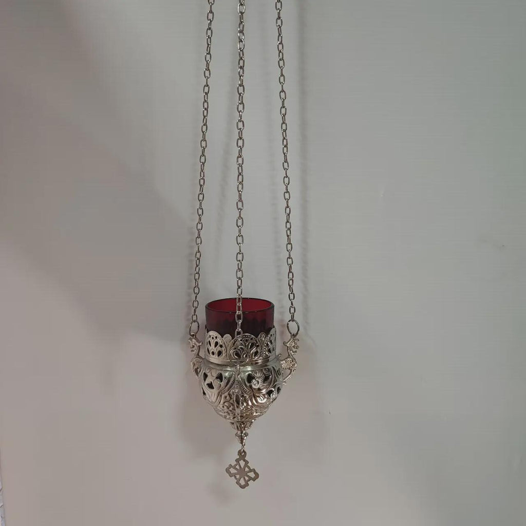 Hanging Lampada 4.7x2.6 in, Chain 15.7 in, Glass Lampada, Orthodox Icon Lamp
