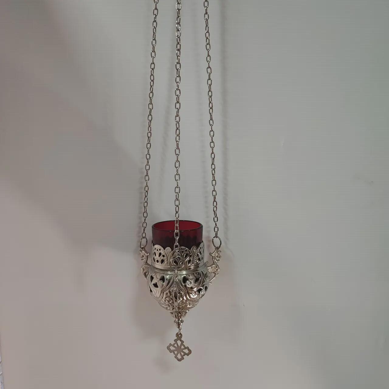 Hanging Lampada 4.7x2.6 in, Chain 15.7 in, Glass Lampada, Orthodox Icon Lamp
