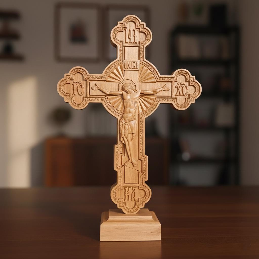16.1 Inch Wooden Cross, Orthodox Cross, Crucifix, Jesus Christ Cross, Christian Cross, Standing Cross, Church Cross, Religious Decor