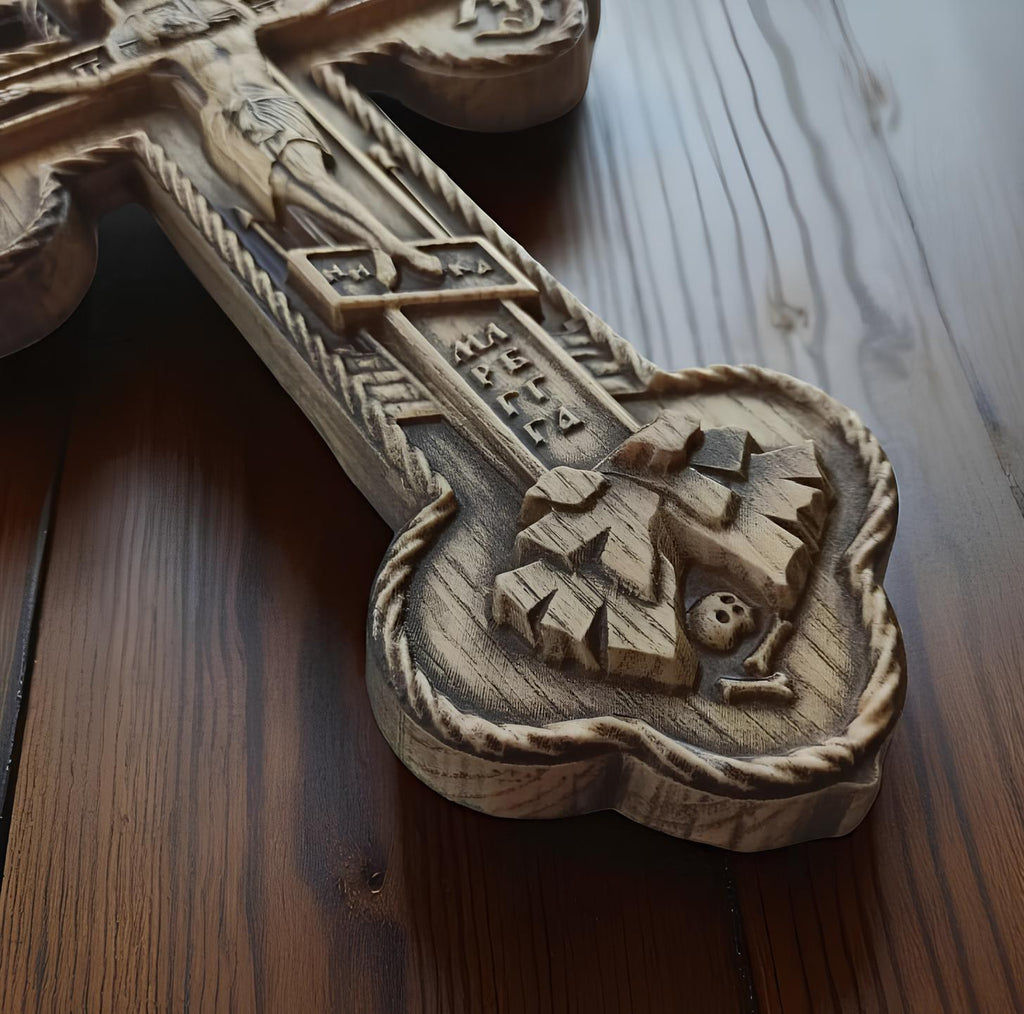 Orthodox Wooden Crucifix, Handcrafted Oak Wood Cross
