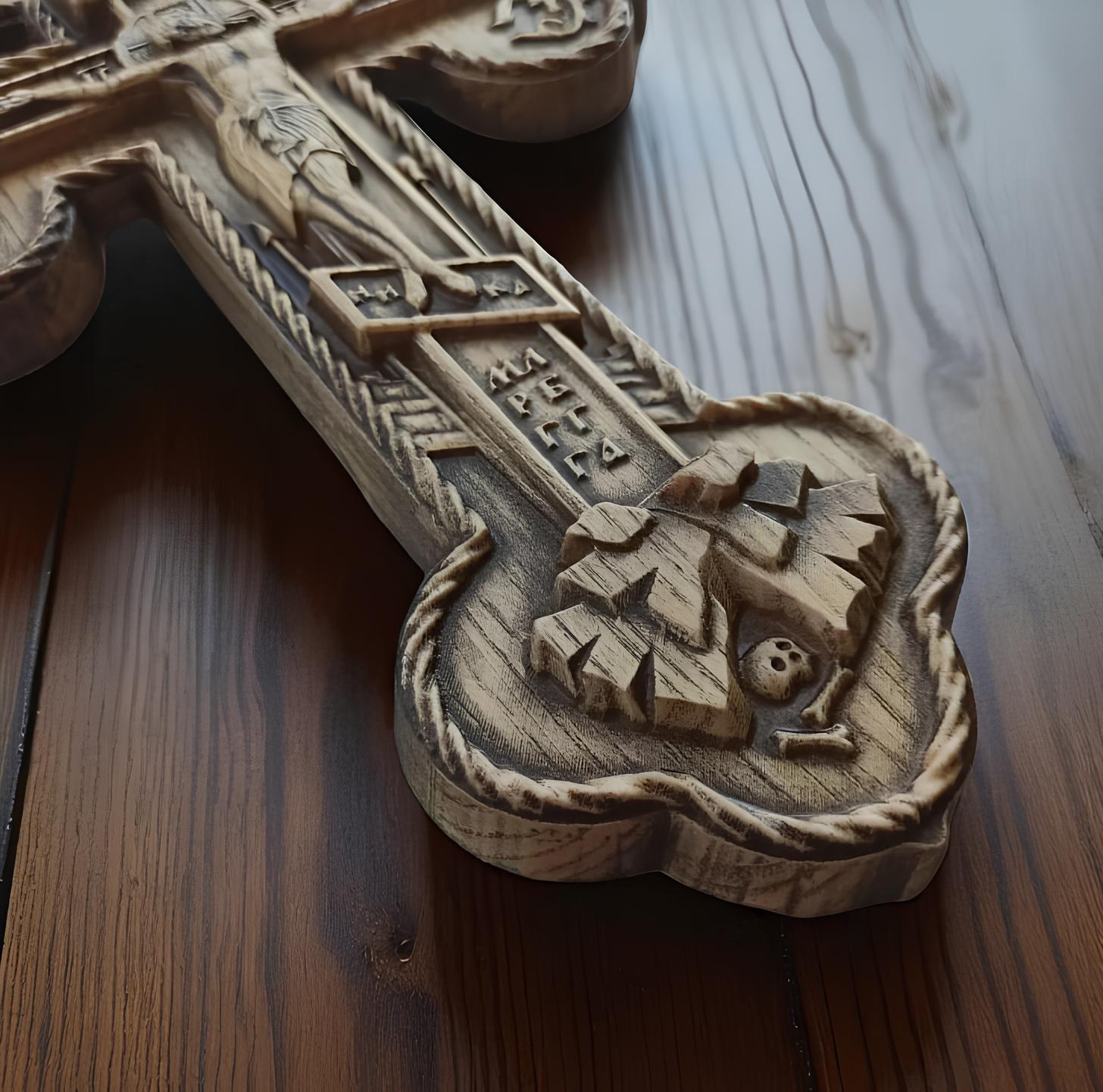 Orthodox Wooden Crucifix, Handcrafted Oak Wood Cross